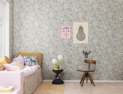 A florid meadow created by a magical bag of seeds. Wonderful aquarelle pastel flowers in the wallpaper Poppy Meadow, Pastel. 