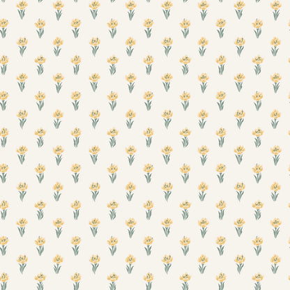 Betty wallpaper - eight tiny crocuses named "Timeless" are gathered in this decorative pattern, created in collaboration with Johanna Bradford. 