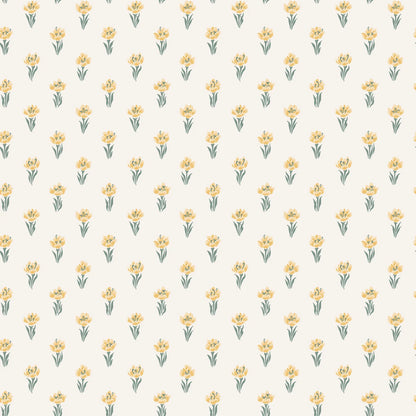Betty wallpaper - eight tiny crocuses named "Timeless" are gathered in this decorative pattern, created in collaboration with Johanna Bradford. 