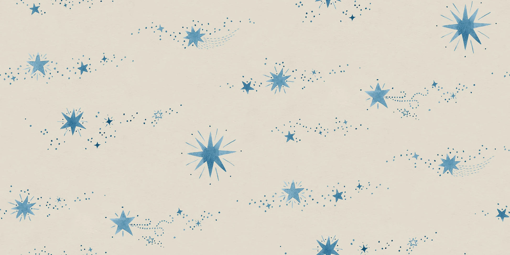 The beautiful hand-painted stars dance over the wallpaper like stars in the sky. Created together with Johanna Bradford as a dreamy ceiling wallpaper, but it also works beautifully on the wall.
