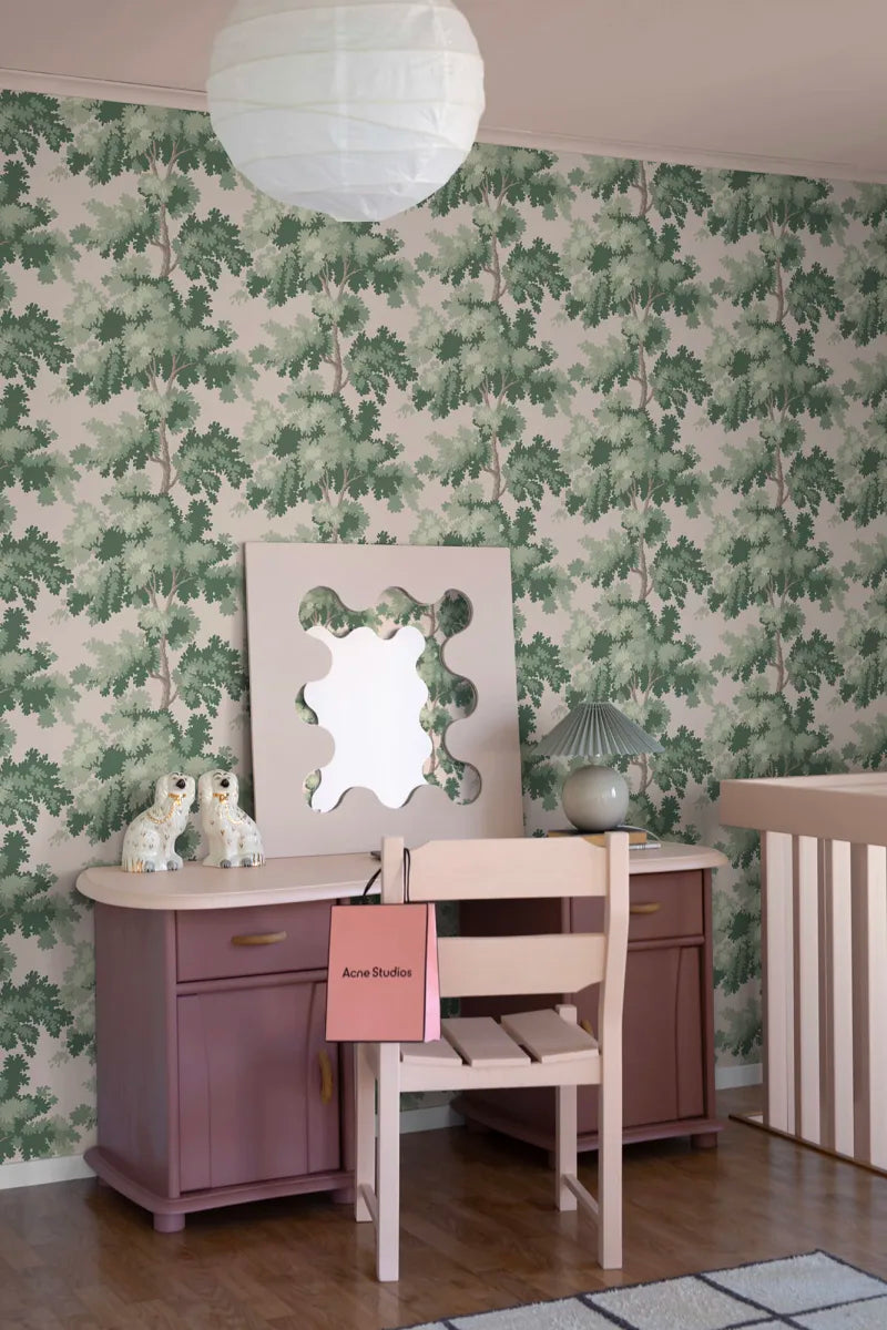 Raphael is one of our most popular wallpapers. The pattern gives you treetops in a wide range of color combinations. 