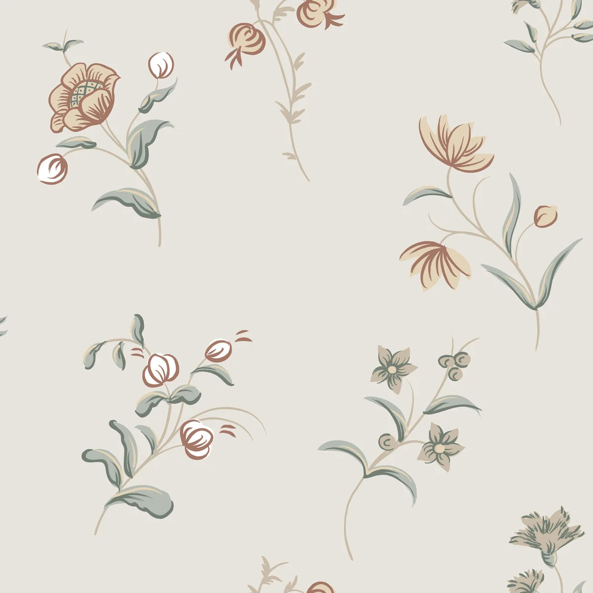 This wallpaper with its patterned design slightly flirting with Swedish folk art and decorative painting from the 18th century.