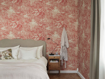 Based on a textile print from 19th century France featuring lush forest clearings that lay the wallpaper like an embracing blanket over the walls. 