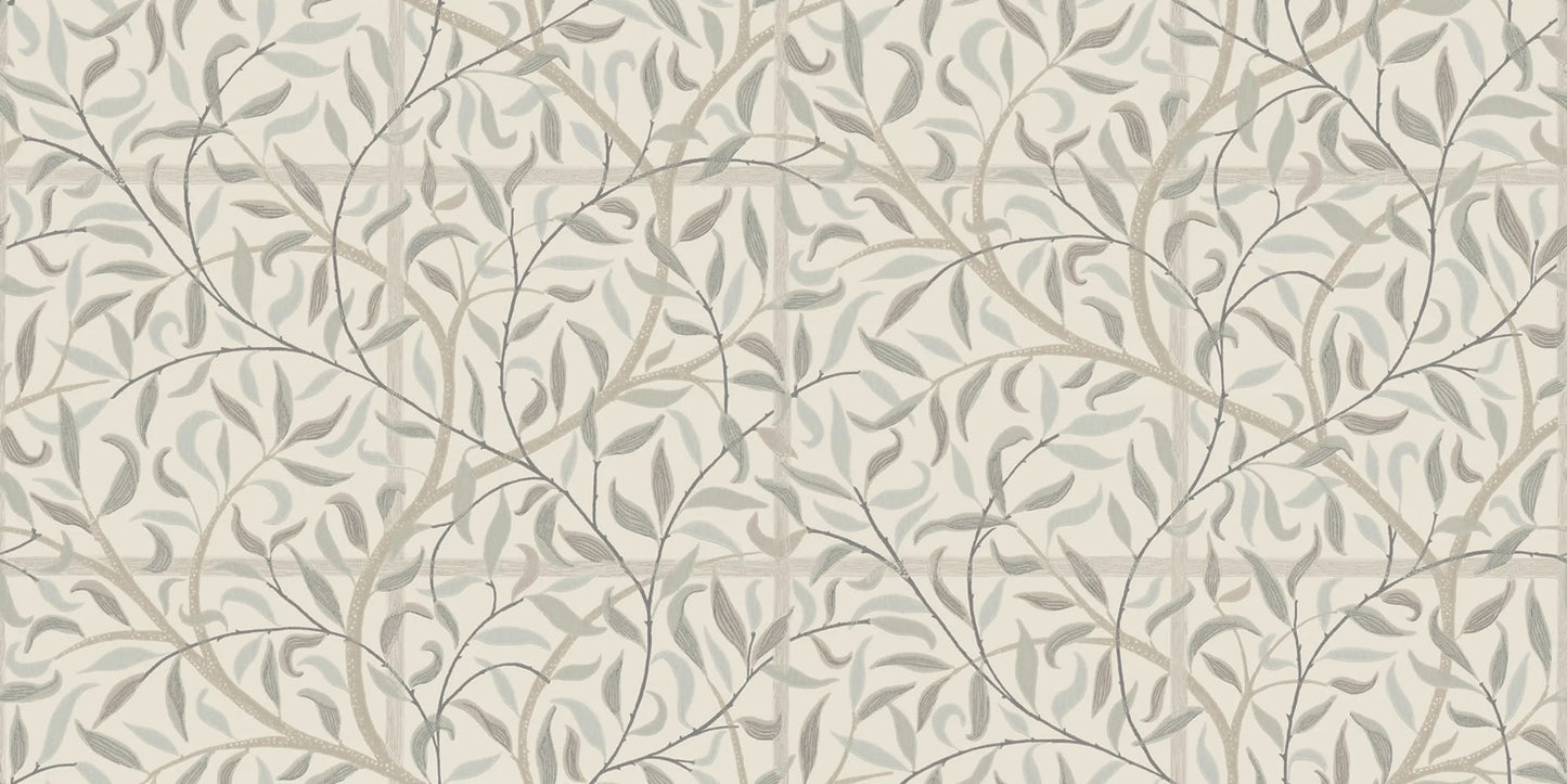 It's a lovely wallpaper with trellis that embraces the room and makes it lush year-round.