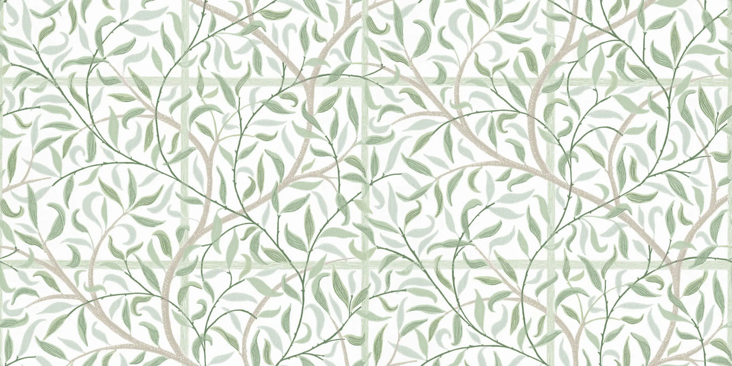Emmie is an enlarged version of our popular wallpaper pattern Diana found in our archives. It's a lovely wallpaper with trellis that embraces the room and makes it lush year-round.