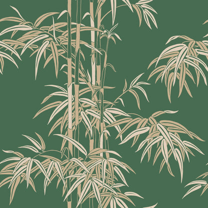 The wallpaper Leon, Green has a rich green background with beige and lighter green accents.