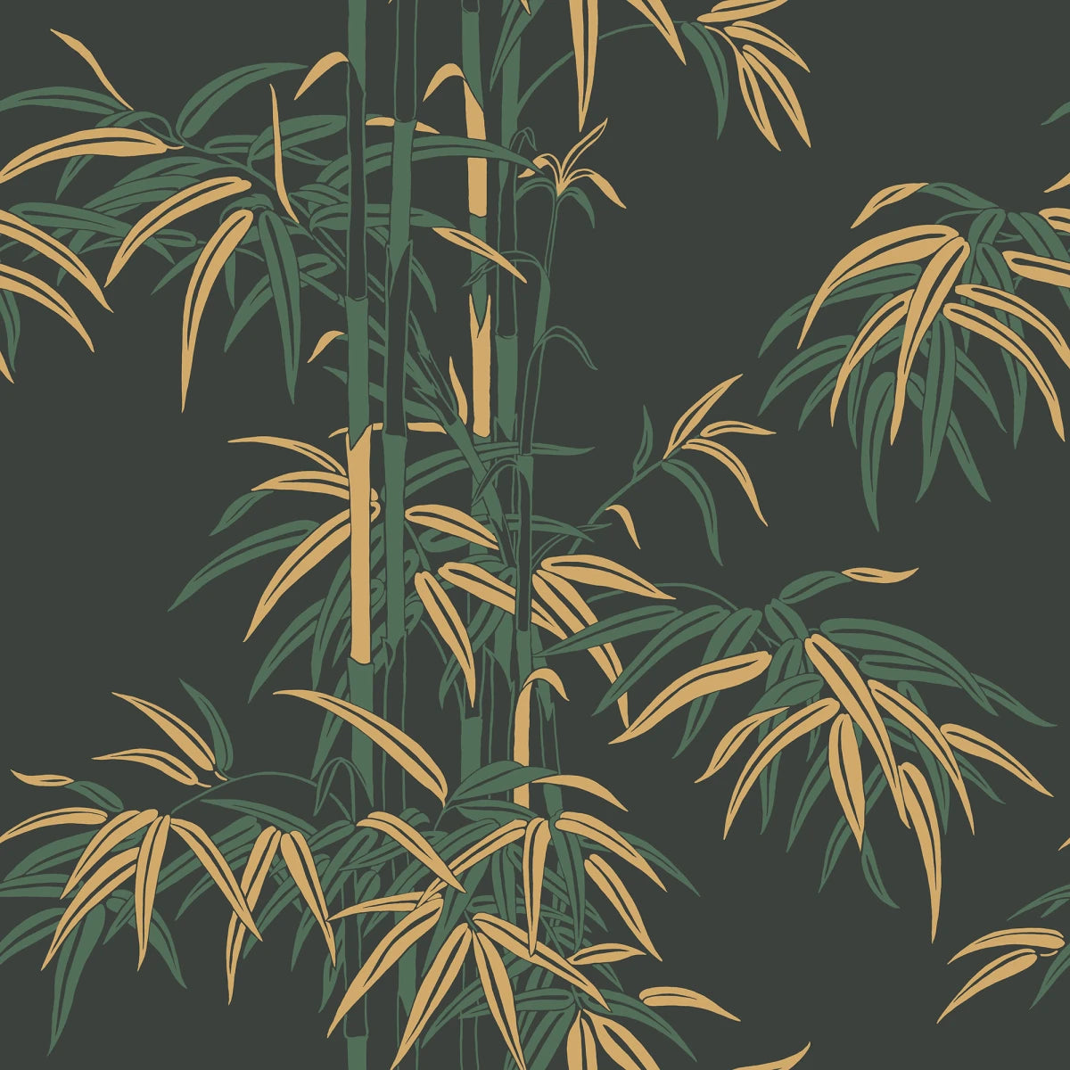 The wallpaper Leon, Charcoal features a dark charcoal background with deep green and yellow highlights.