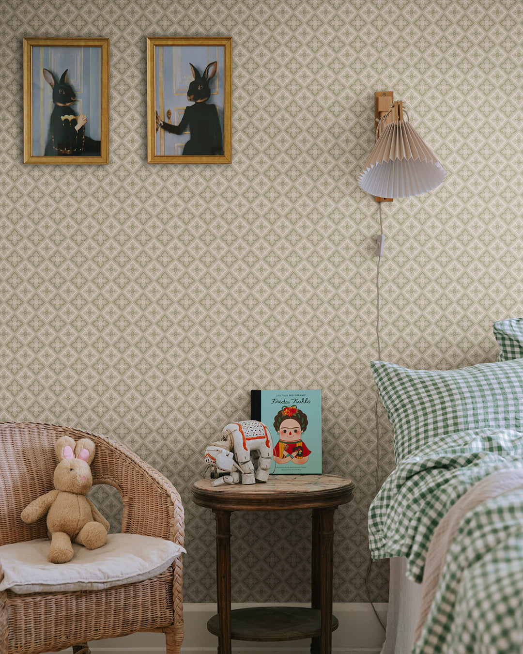  This classic trellis was one of the most popular wallpaper patterns of the 1800s and likely originally covered a ceiling. 