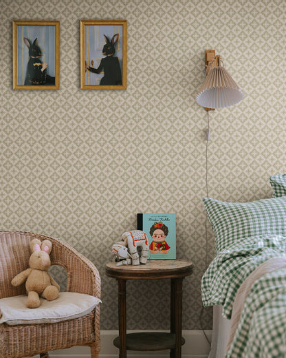  This classic trellis was one of the most popular wallpaper patterns of the 1800s and likely originally covered a ceiling. 