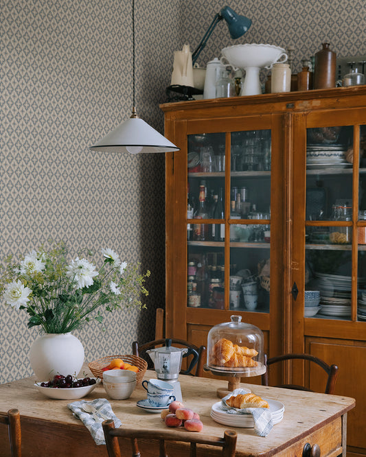  This classic trellis was one of the most popular wallpaper patterns of the 1800s and likely originally covered a ceiling. 
