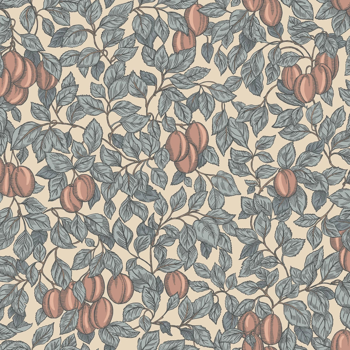  The plum branches in our wallpaper Emrik create a dense, embracing feeling in the room, reminiscent of the fertile cultivated landscape of southern Öland. 