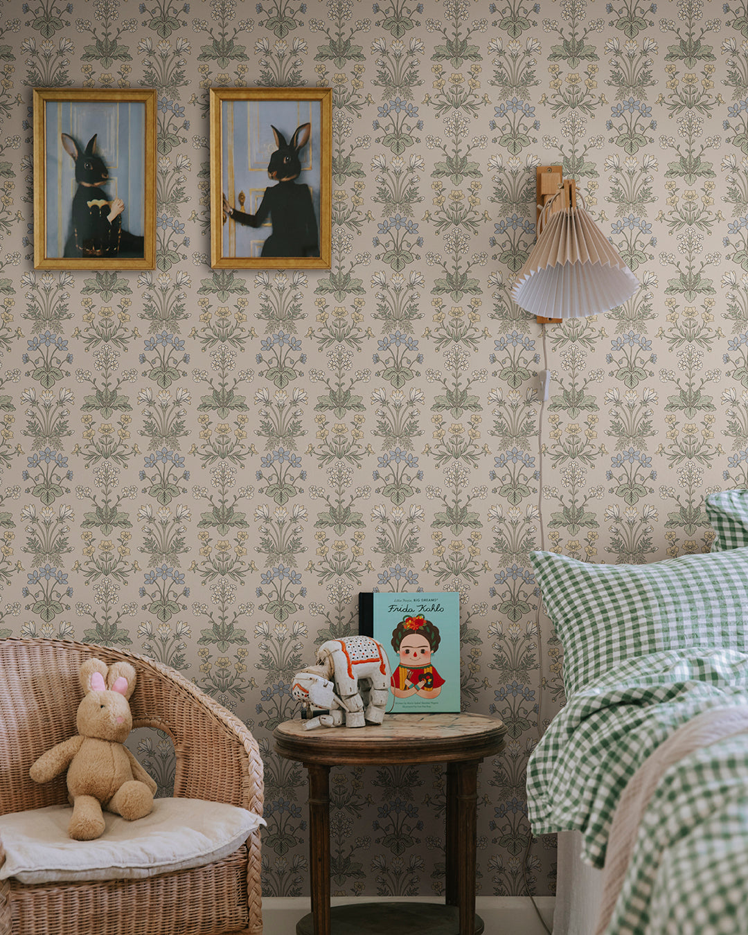 This rare medallion wallpaper includes Bluebell, Wood Anemone, Cowslip, and Sun Rose.