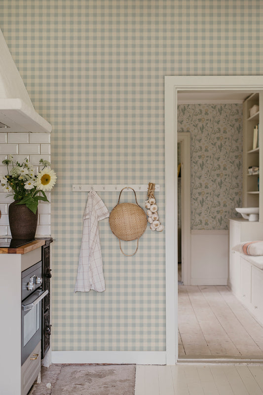 A timeless checkered wallpaper pattern that adorns your room with both a contemporary feeling and classic serenity.