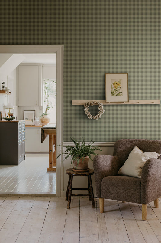 A timeless checkered wallpaper pattern that adorns your room with both a contemporary feeling and classic serenity.