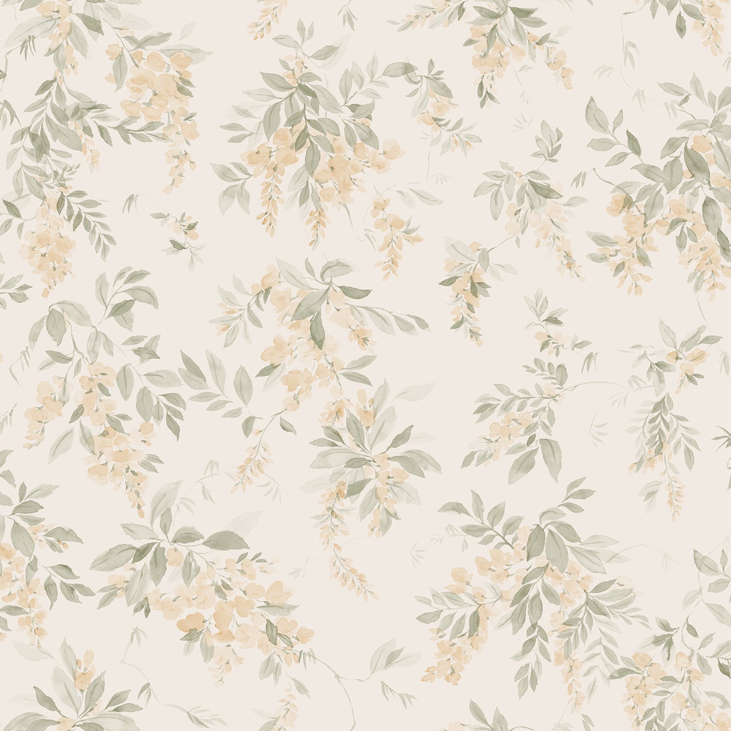 Wallpaper Lovisa with an airy watercolor featuring clusters of wisteria that exudes a romantic, rural charm with a contemporary touch.