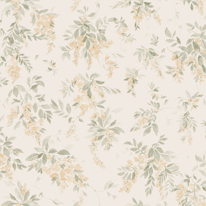 Wallpaper Lovisa with an airy watercolor featuring clusters of wisteria that exudes a romantic, rural charm with a contemporary touch.