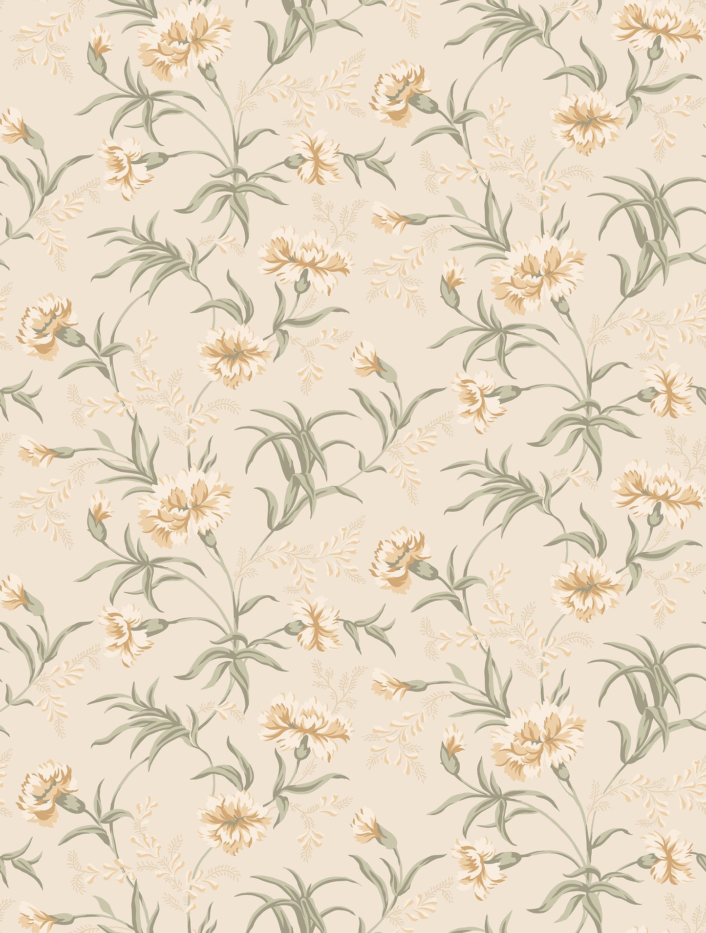 Decorative small clusters of carnations soothe the eternal longing for summer in our wallpaper favorite Emilie.