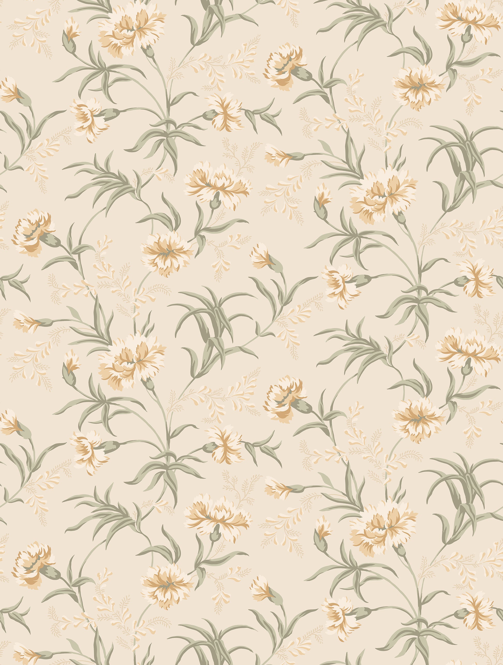 Decorative small clusters of carnations soothe the eternal longing for summer in our wallpaper favorite Emilie.