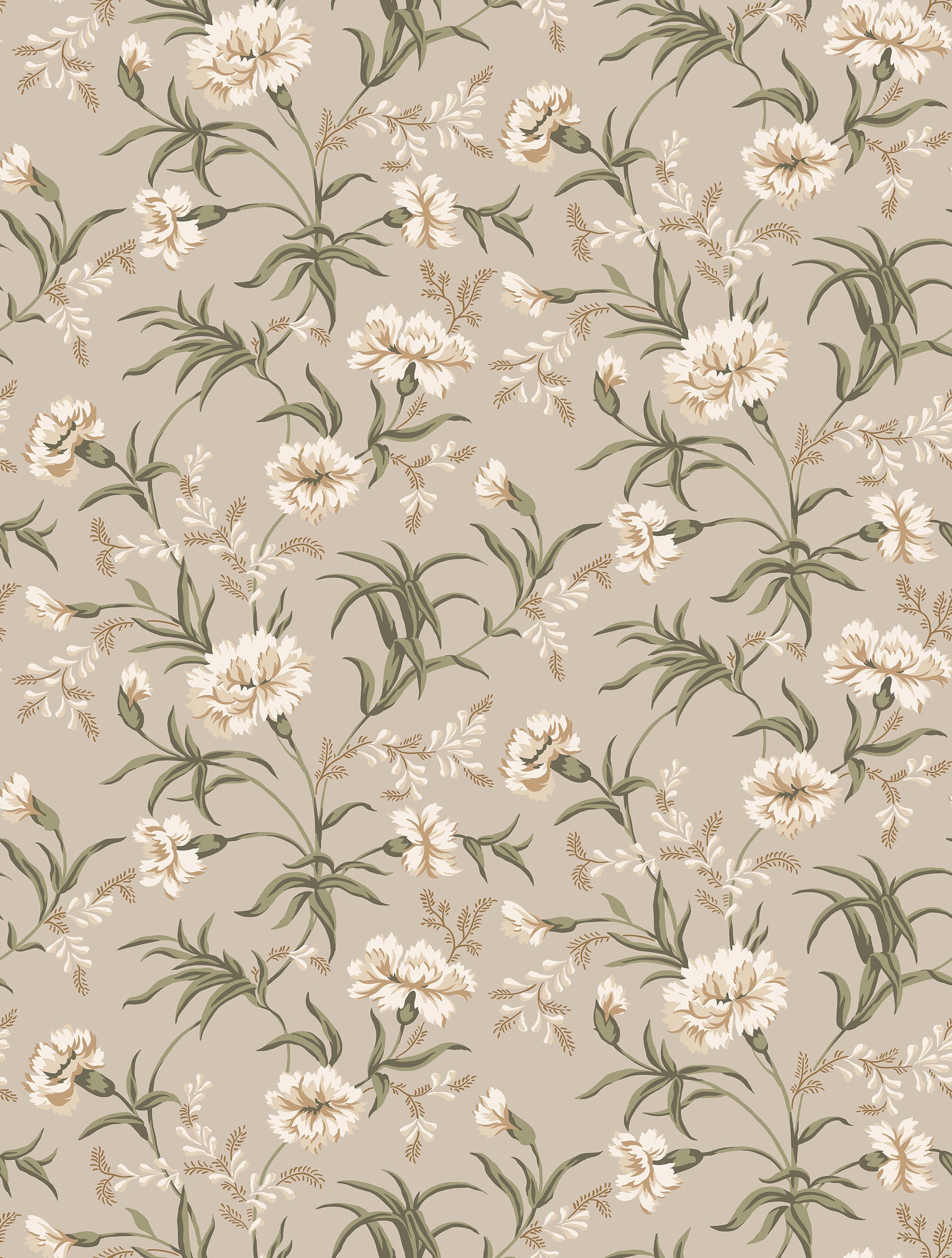 Decorative small clusters of carnations soothe the eternal longing for summer in our wallpaper favorite Emilie.