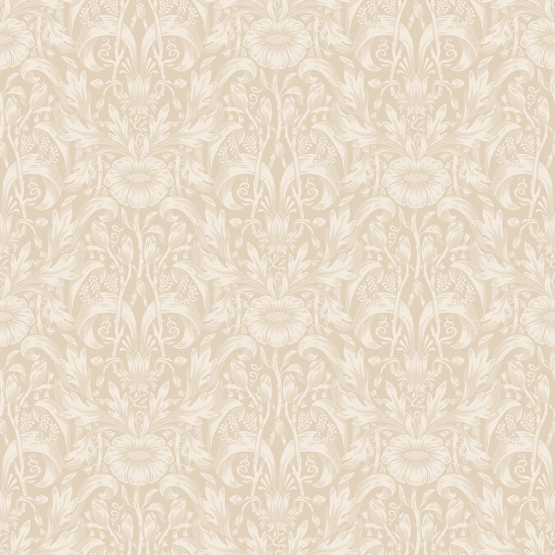 Emil is our interpretation of a classic medallion wallpaper pattern, featuring an intriguing richness of details with leaves and arching stems.