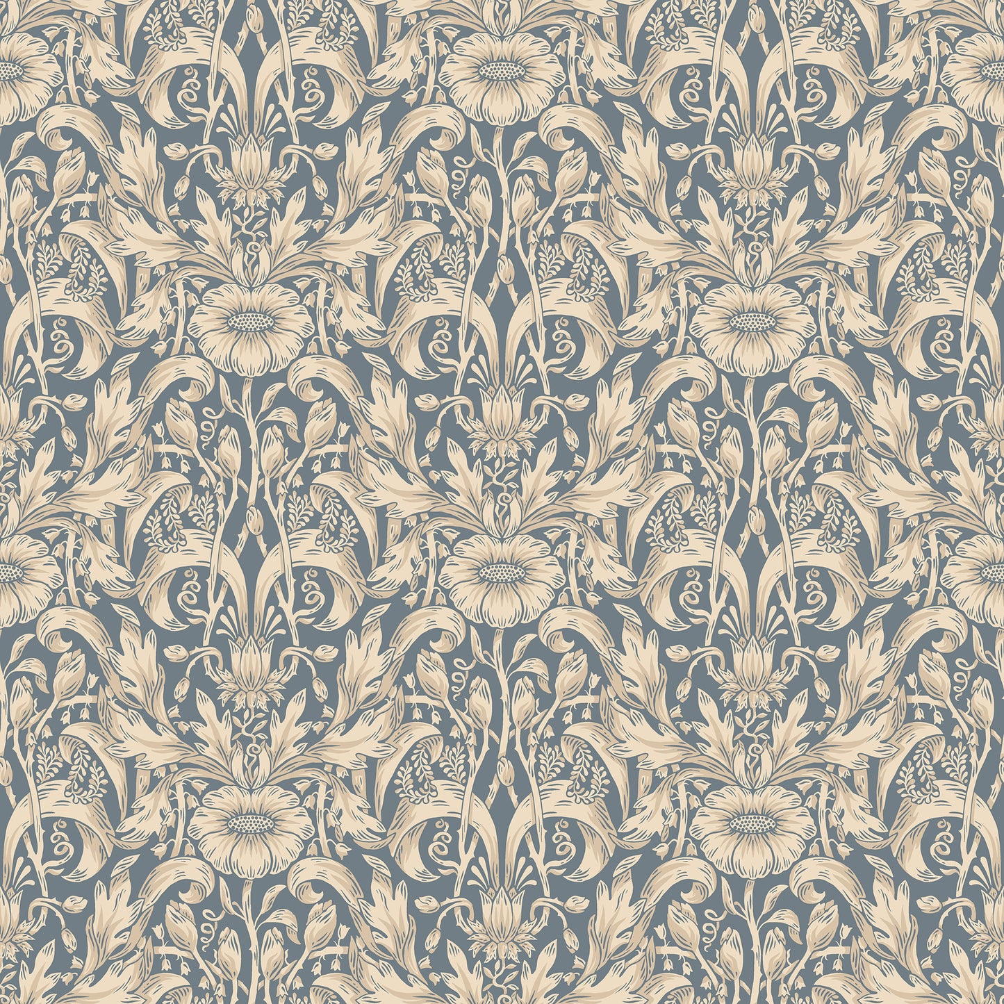Emil is our interpretation of a classic medallion wallpaper pattern, featuring an intriguing richness of details with leaves and arching stems.