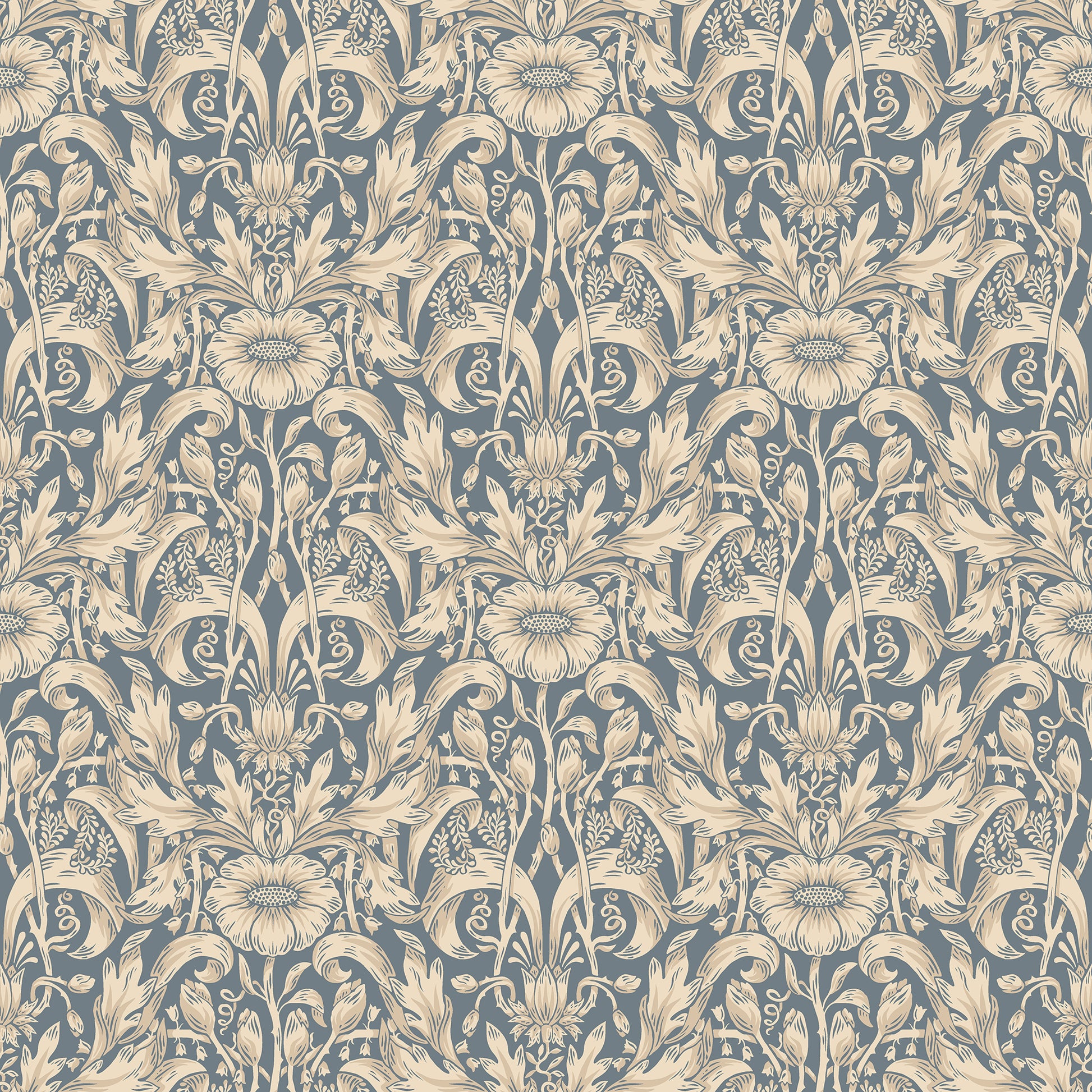 Emil is our interpretation of a classic medallion wallpaper pattern, featuring an intriguing richness of details with leaves and arching stems.