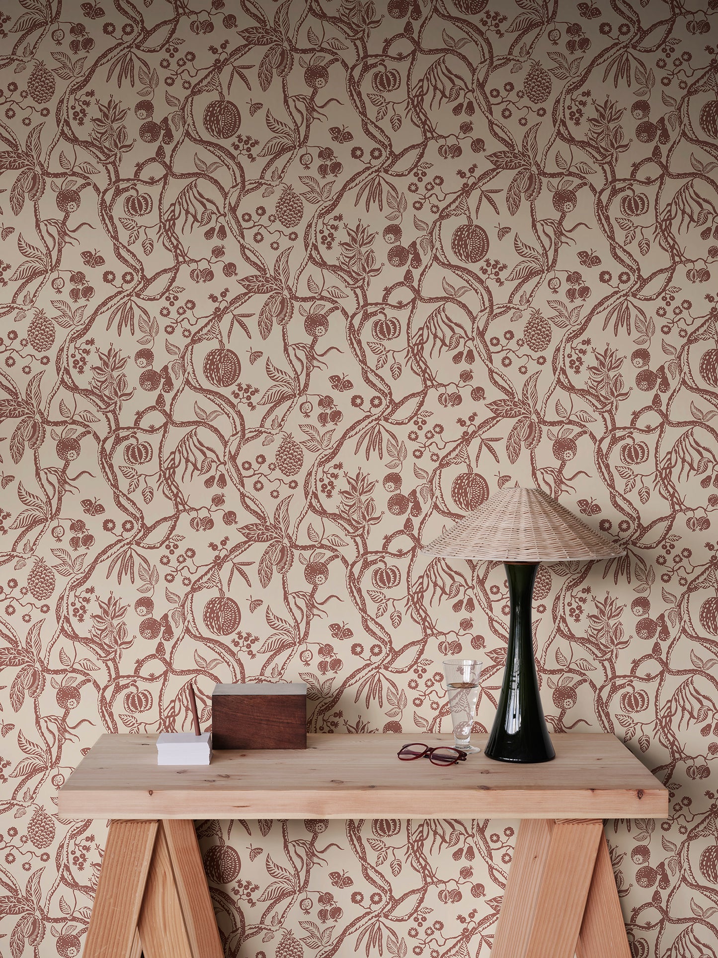 Immerse your space in the enchanting allure of the Tree of Life wallpaper in a rich burgundy hue.