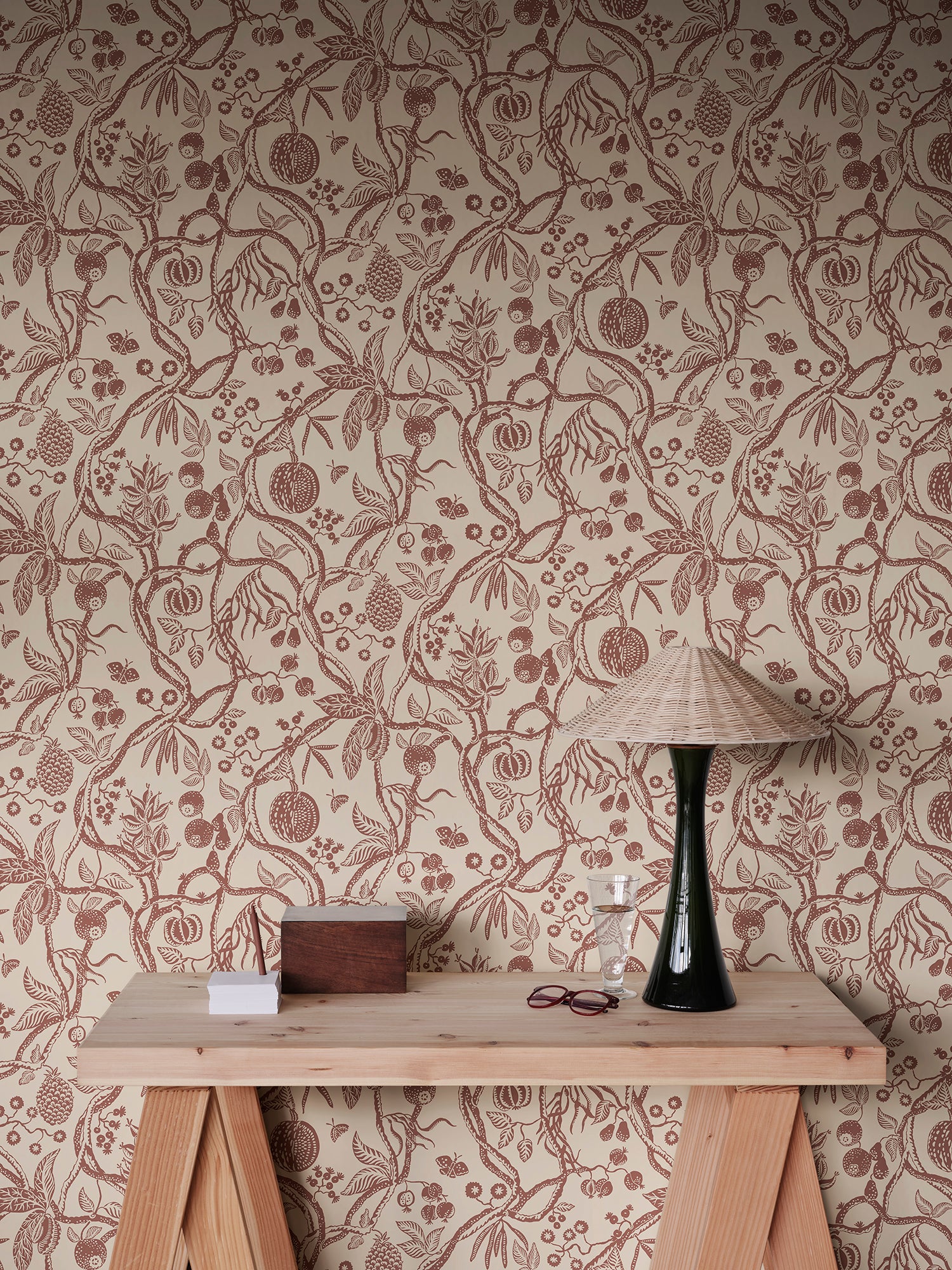 Immerse your space in the enchanting allure of the Tree of Life wallpaper in a rich burgundy hue.