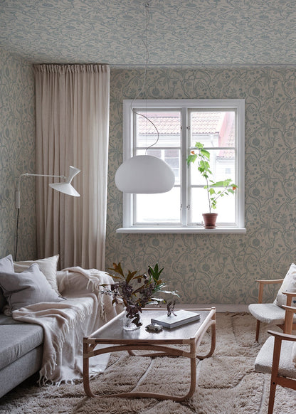 Discover the timeless allure of our Tree of Life wallpaper in soothing light blue tones.