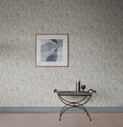 Discover the timeless allure of our Tree of Life wallpaper in soothing light blue tones.