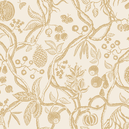 The Tree of Life wallpaper in a warm honey hue captures the essence of nature’s elegance with exotically winding branches and intricate details.