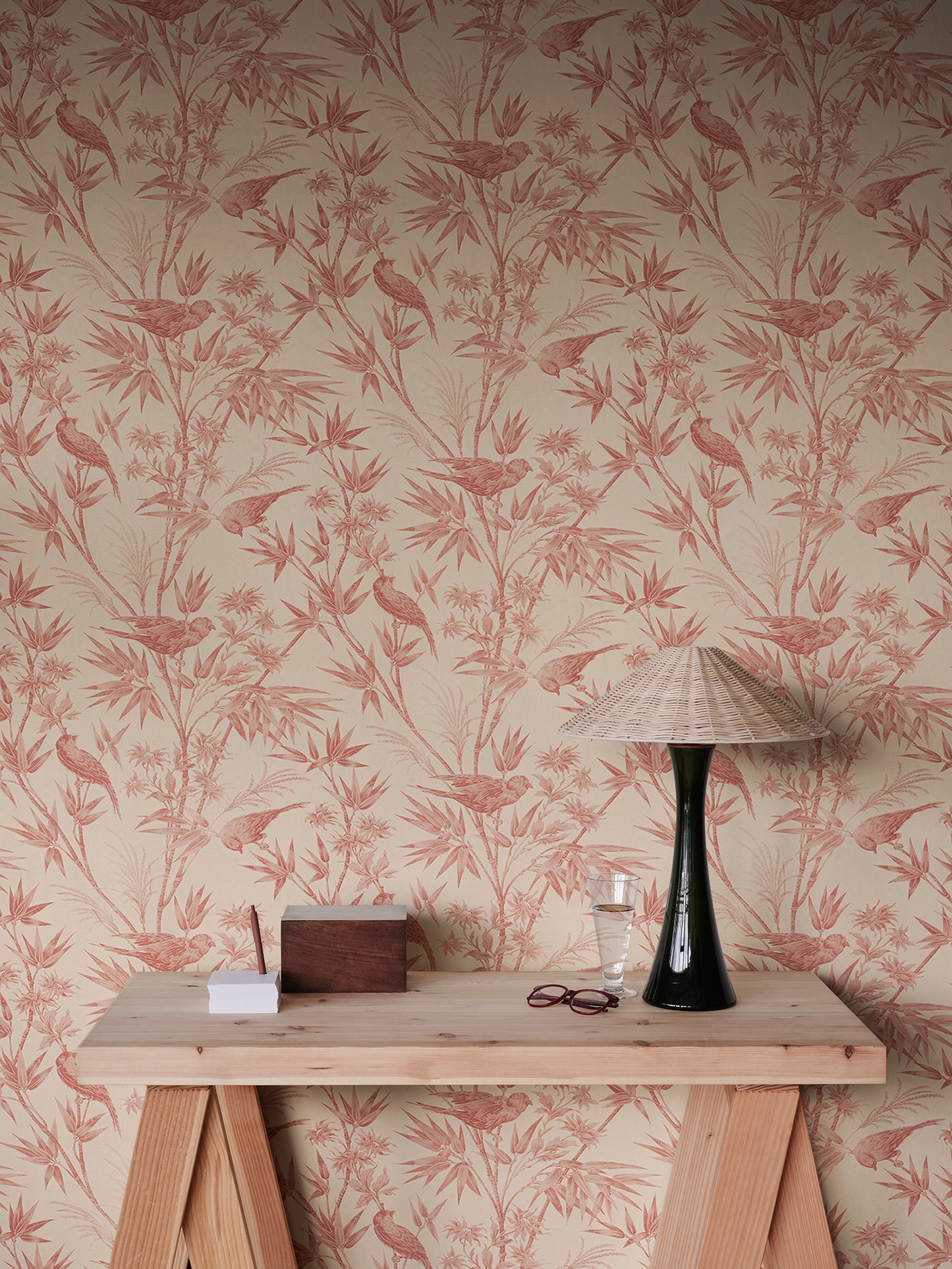  Embrace the classic toile charm of the Celeste wallpaper in a warm red palette. 