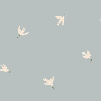 Let tranquility float into your space with the Frida light blue wallpaper, where graceful doves carry peaceful vibes across your walls.