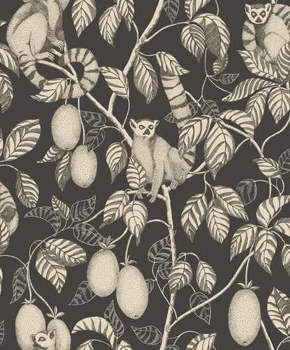 Elliot wallpaper captivates with curious lemurs cleverly camouflaged in lush foliage.