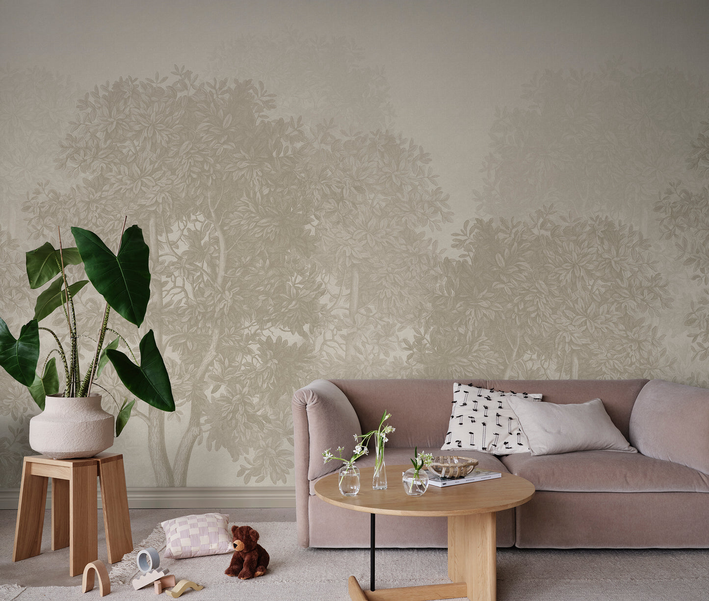 Georg Ehret's botanical elegance graces your walls with the Charles Mural in beige. This design blends historical artistry with a modern touch, creating a relaxing forest grove. 
