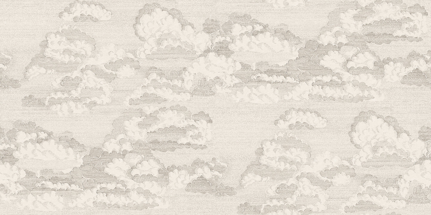 Experience the quiet elegance of the Bonnie wallpaper in graphite. This design captures a dreamy sky view with scattered clouds that evoke classic etchings