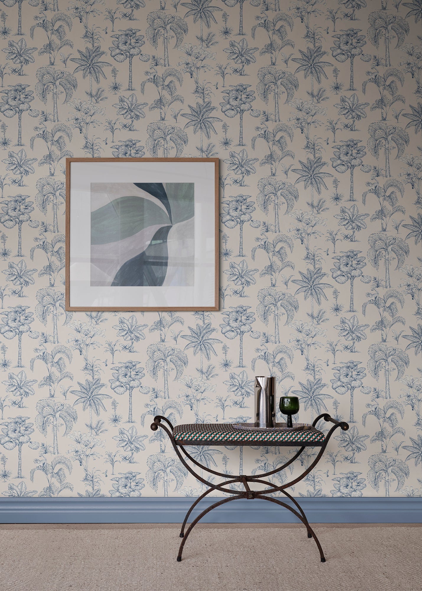 Discover the enchanting jungle kingdom with our Adele wallpaper. Intricate palm drawings combine with hidden exotic animals to create a mesmerizing tableau that captivates both young and old.