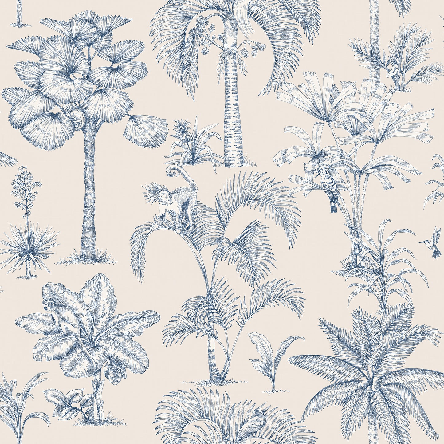Discover the enchanting jungle kingdom with our Adele wallpaper. Intricate palm drawings combine with hidden exotic animals to create a mesmerizing tableau that captivates both young and old.