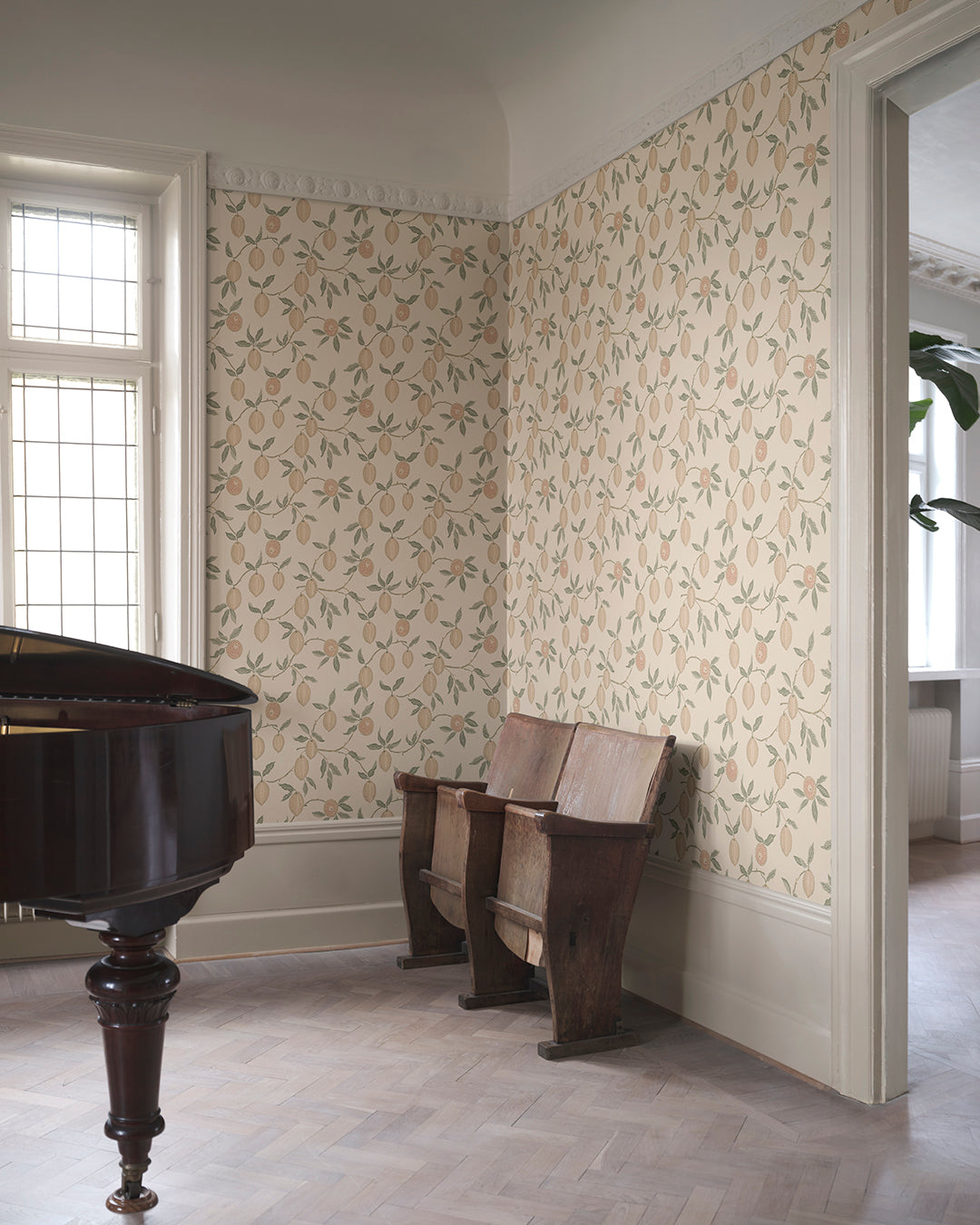 Infuse your space with the delightful essence of Italian lemon groves with our Limone Blush wallpaper. Elegant blush lemons and soft green leaves meander gracefully on a warm backdrop, evoking the sunny vibrance of a Mediterranean escape. Perfect for adding a splash of nature's freshness and charm to any room.