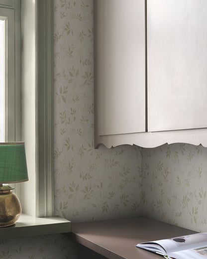 Mila in light green enchants with its romantic leafy vines, evoking an ambiance of tranquil elegance. Inspired by antique frescoes, this pattern engenders a timeless, aged charm that seamlessly integrates into any decor, providing a sophisticated backdrop imbued with depth and patina.