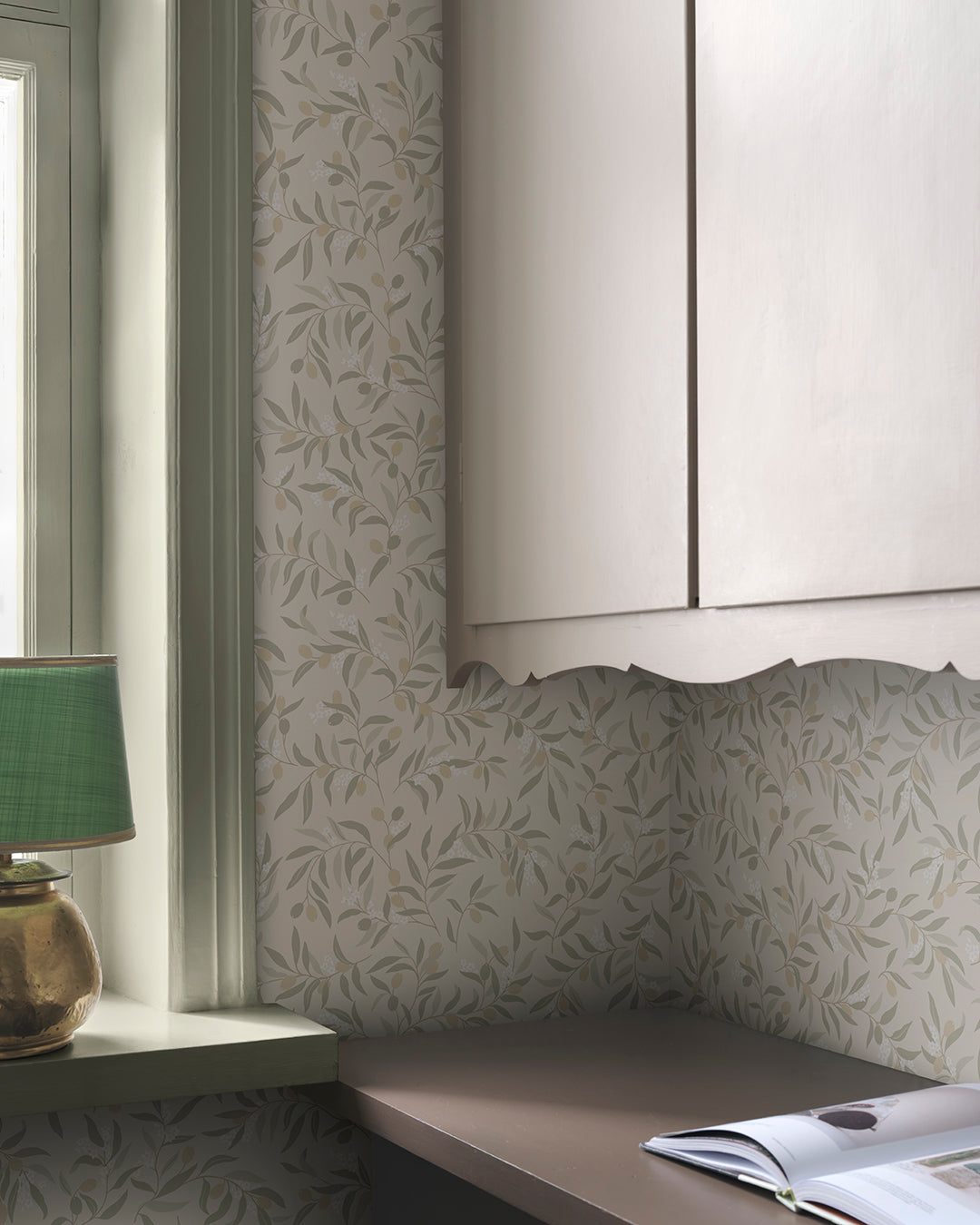  Olivia in Sage Green captures the essence of the Mediterranean with its delicate olive branches and whispering leaves. 