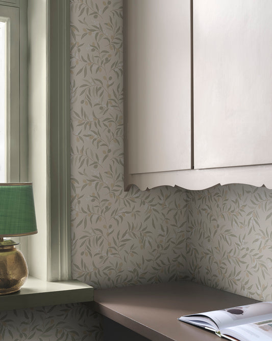  Olivia in Sage Green captures the essence of the Mediterranean with its delicate olive branches and whispering leaves. 