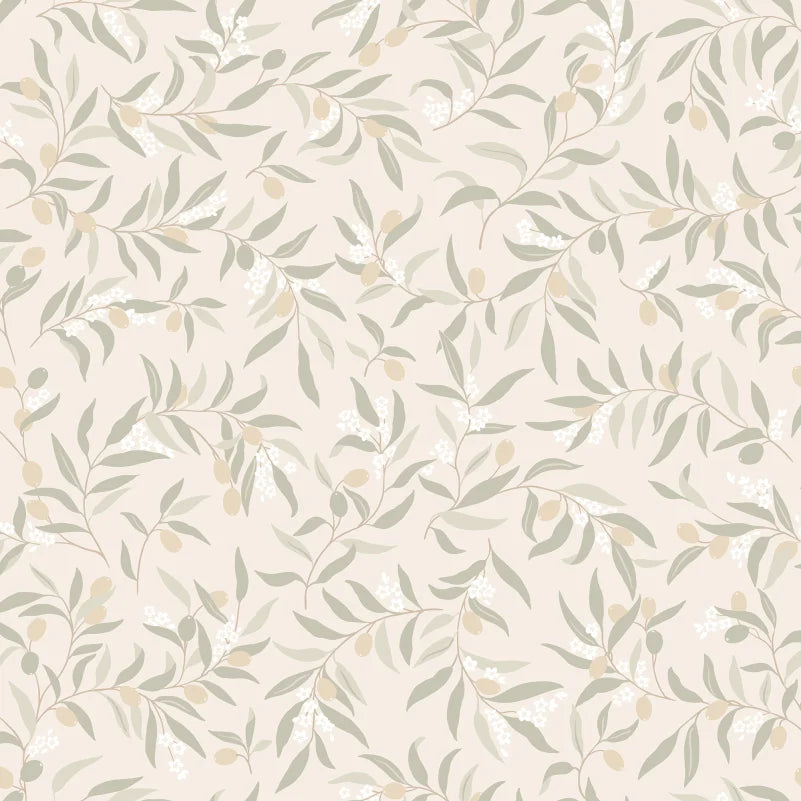  Olivia in Sage Green captures the essence of the Mediterranean with its delicate olive branches and whispering leaves. 