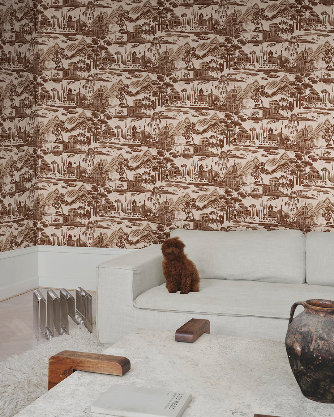 Lake Como Elegance in Rich Brown
Capture the essence of Italy's stunning Lake Como with this intricate toile design.