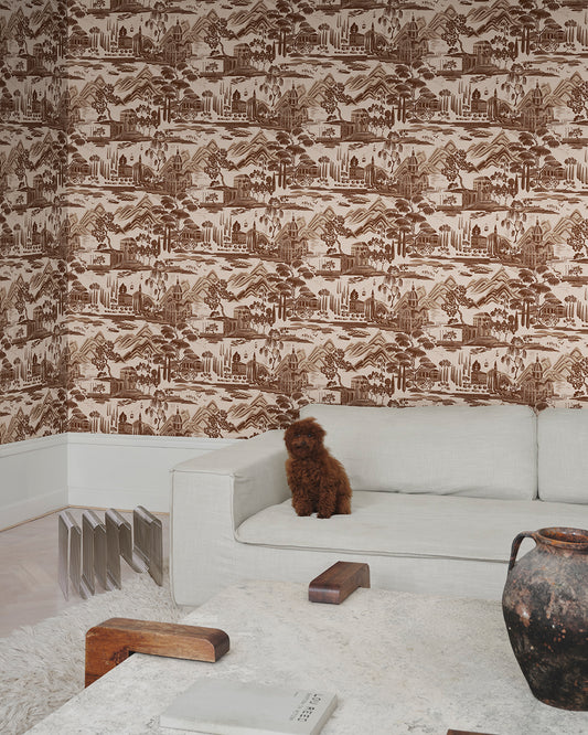 Lake Como Elegance in Rich Brown
Capture the essence of Italy's stunning Lake Como with this intricate toile design.