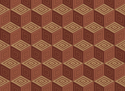 Chiara in terracotta captures the elegance of Como's renowned silk heritage with a striking geometric pattern. This design mimics an elegant scarf, infusing a touch of modern international flair and decorative warmth into any space. The vivid palette of rich terracotta hues brings an inviting vibrancy to your walls.
