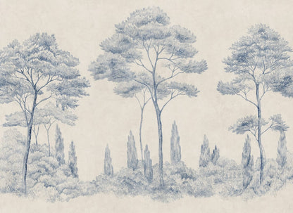 Enhance your space with the Andrea mural's classical charm. Featuring hand-drawn Italian gardens in serene blue, this piece infuses any room with historical and natural beauty. Tall conifers stand majestically, creating a sense of depth and timeless elegance that transforms your walls into a picturesque landscape.
Designed by Karolina Kroon