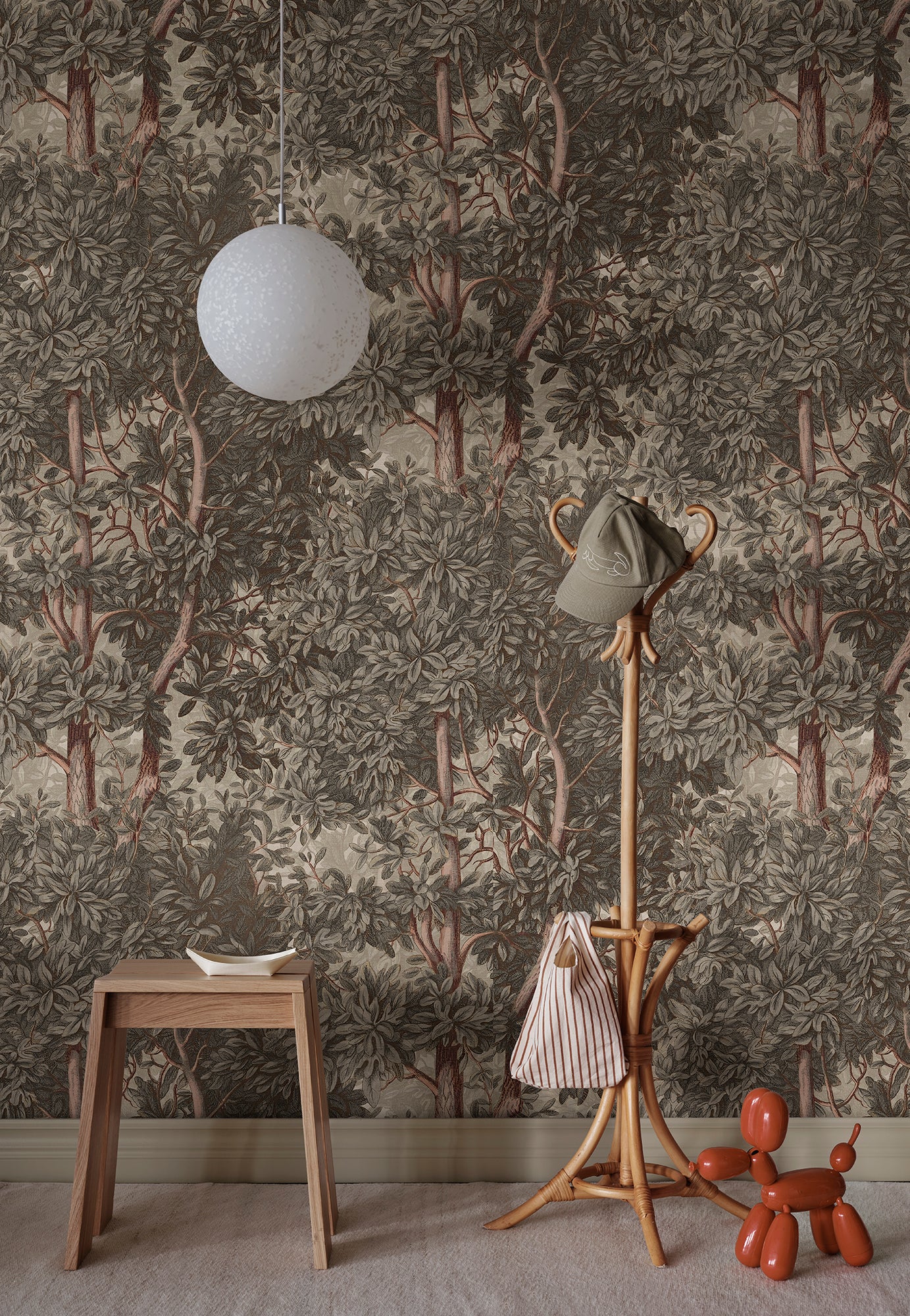  The Charles Gray wall mural embraces the spirit of botanical art with its lush trees and intricate foliage. 