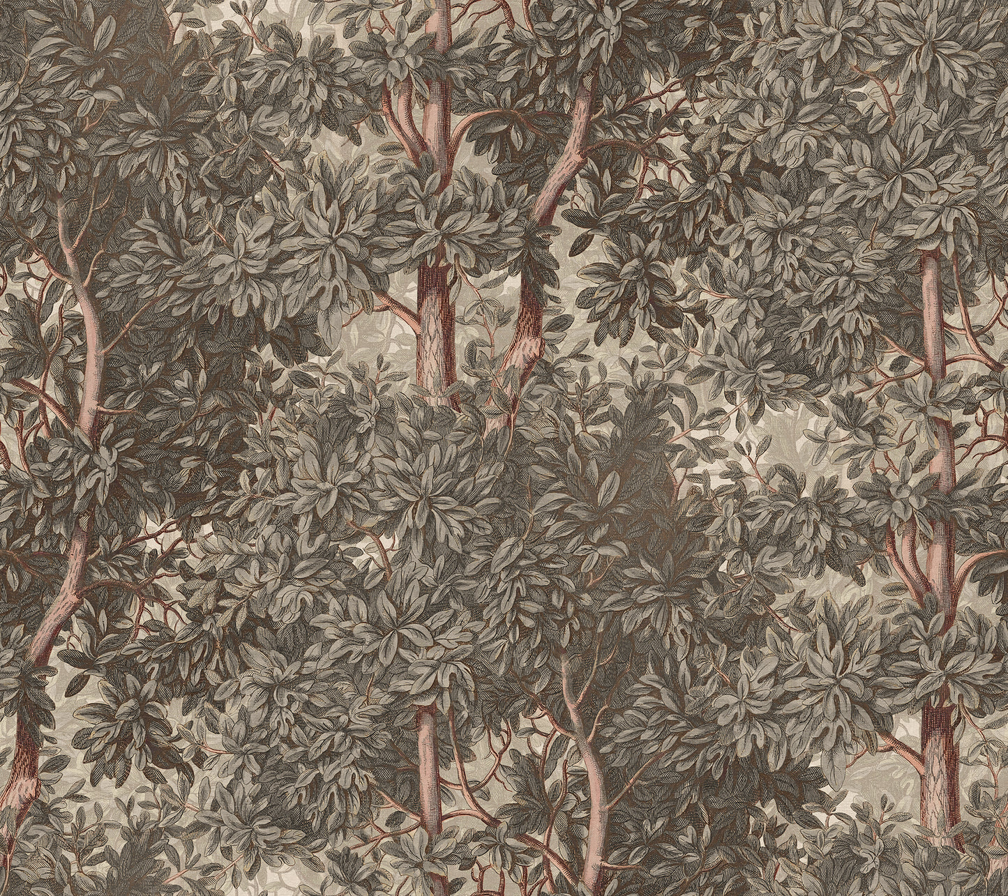  The Charles Gray wall mural embraces the spirit of botanical art with its lush trees and intricate foliage. 