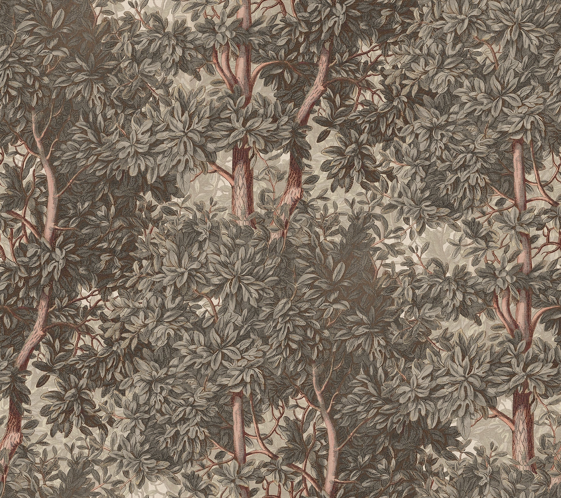  The Charles Gray wall mural embraces the spirit of botanical art with its lush trees and intricate foliage. 